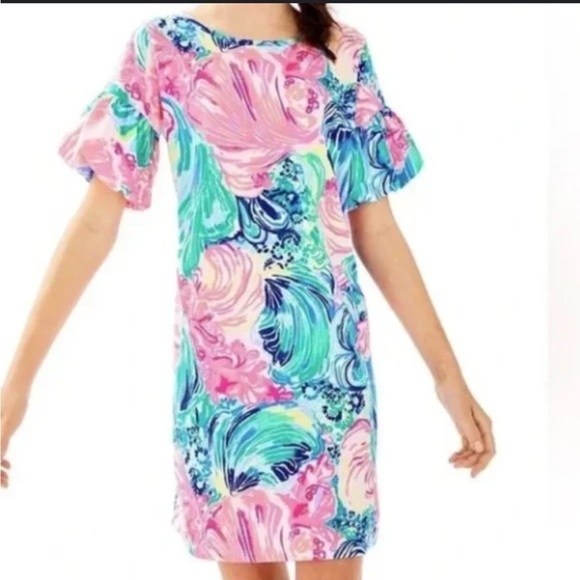 Lilly Pulitzer Other - Lilly Pulitzer Girls Mini Lindell Dress Puff Sleeve size 8/10 Large Beach Preppy